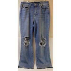 Judy Blue Jeans pants tears Frayed Hem straight fit DISTRESSED Sz 16W 36x30